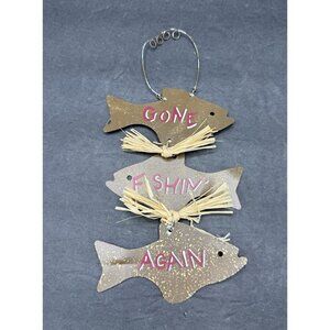 Metal Fish Hanging Wall Decor "Gone Fishin’ Again" Fishing Decor 10" L x 4.5" W